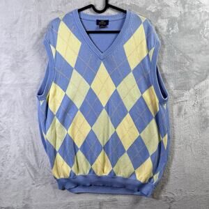 Brooks Brothers Argyle Sweater Vest Men's XL Supima Cotton Blue/Yellow Golf